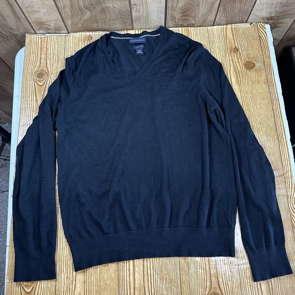 Banana Republic Luxury Blend Sweater Mens L Silk Cashmere Cotton V Neck Black